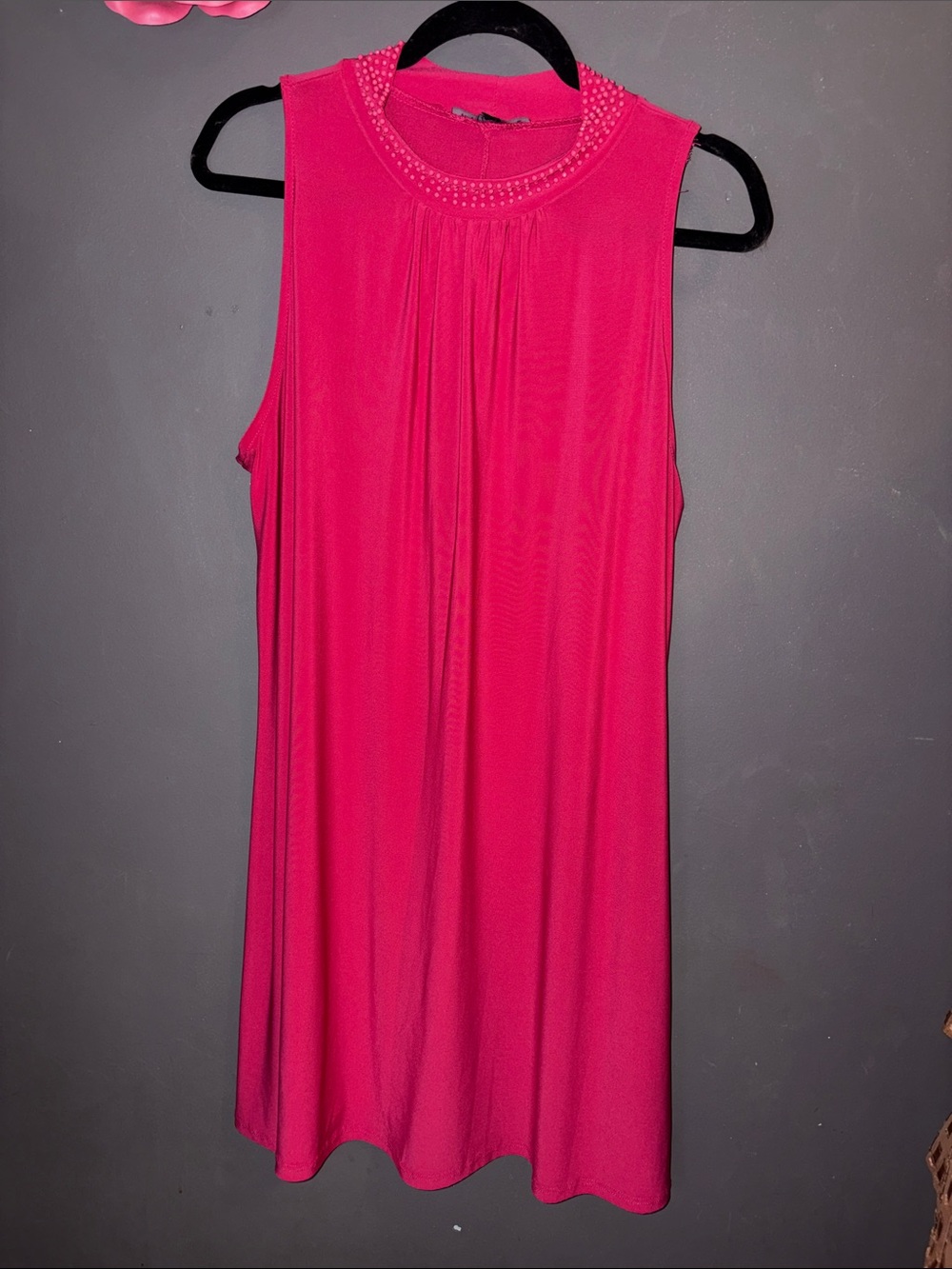 Tiana B. Beaded Neckline Sleeveless Dress - Fuchsia Pink